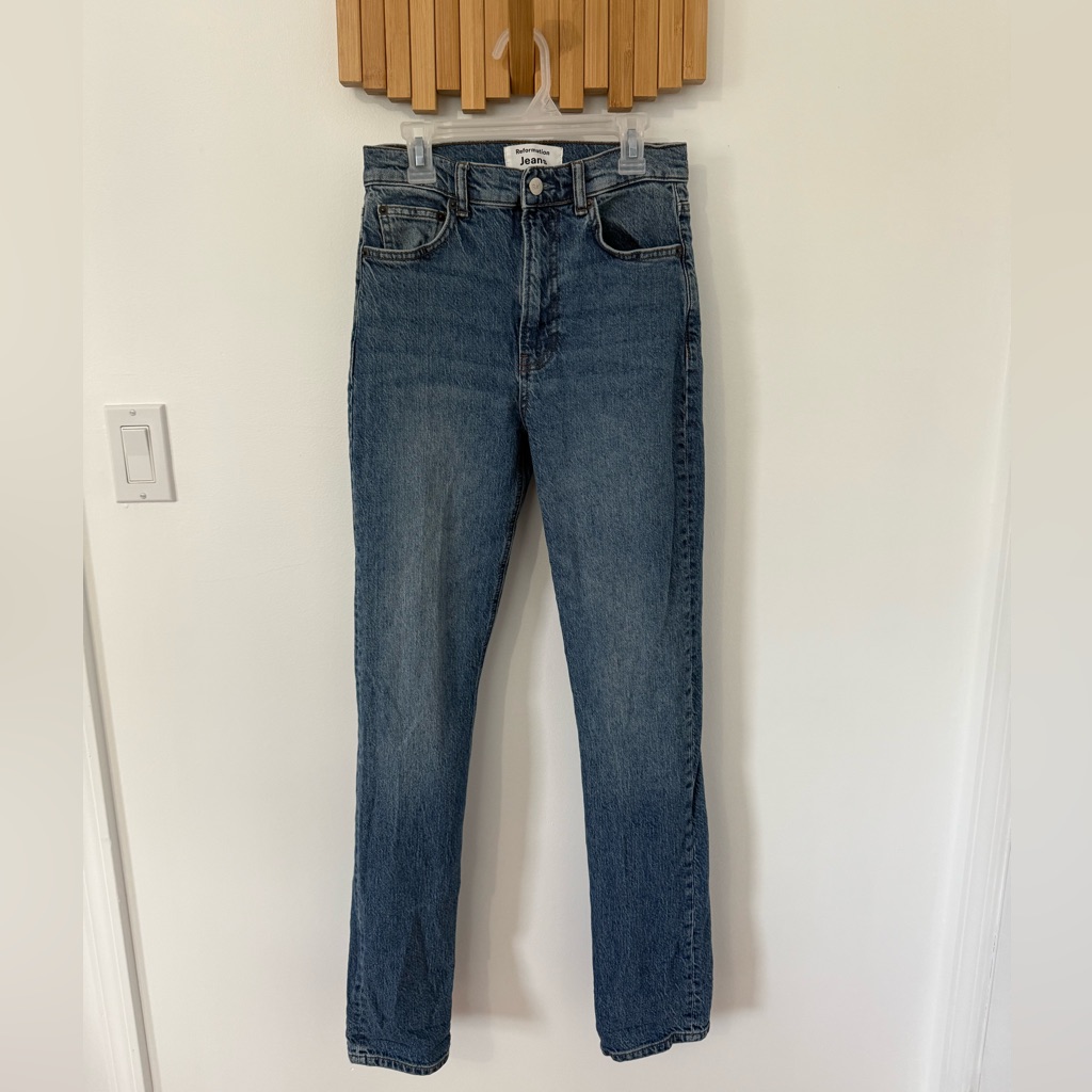 Reformation Women's Lisa High Rise Straight Long Blue Jeans, Size 26 Denim